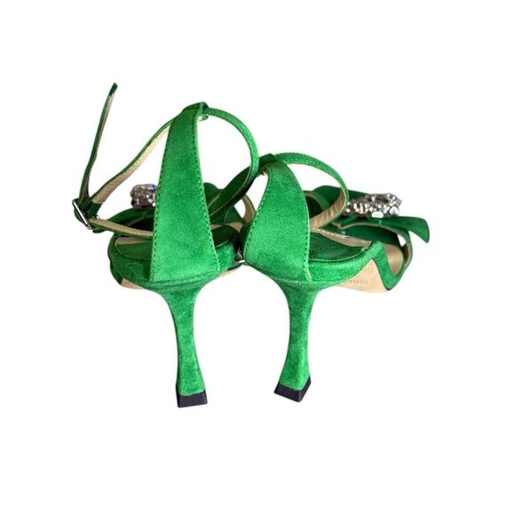 Jimmy Choo Marsai 90 Crystal Buckle Green Suede Sandals EU37.5 - Picture 8 of 11